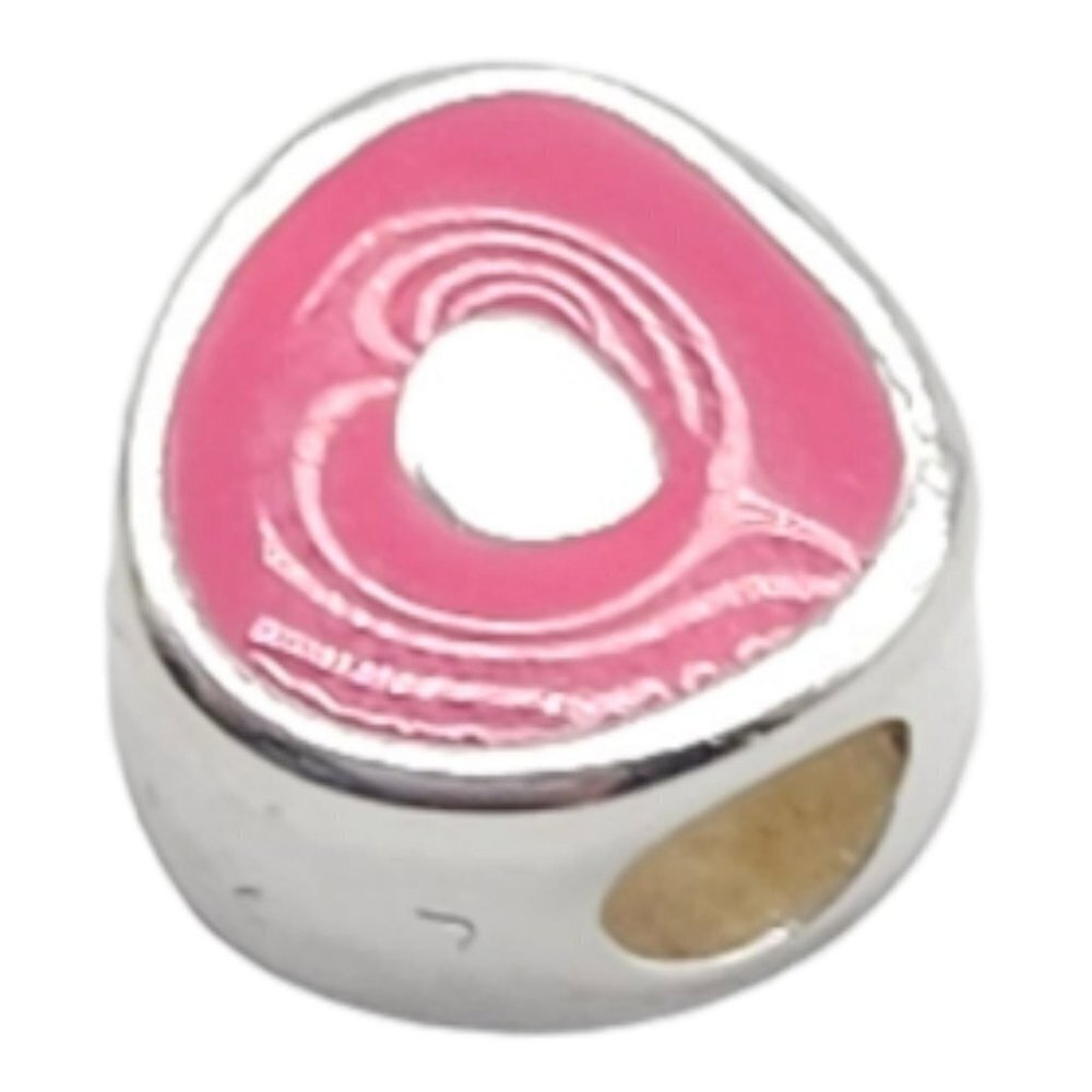 Solvar Sterling Silver Pink Enamel Initial O Slide Charm Kids New Old Stock